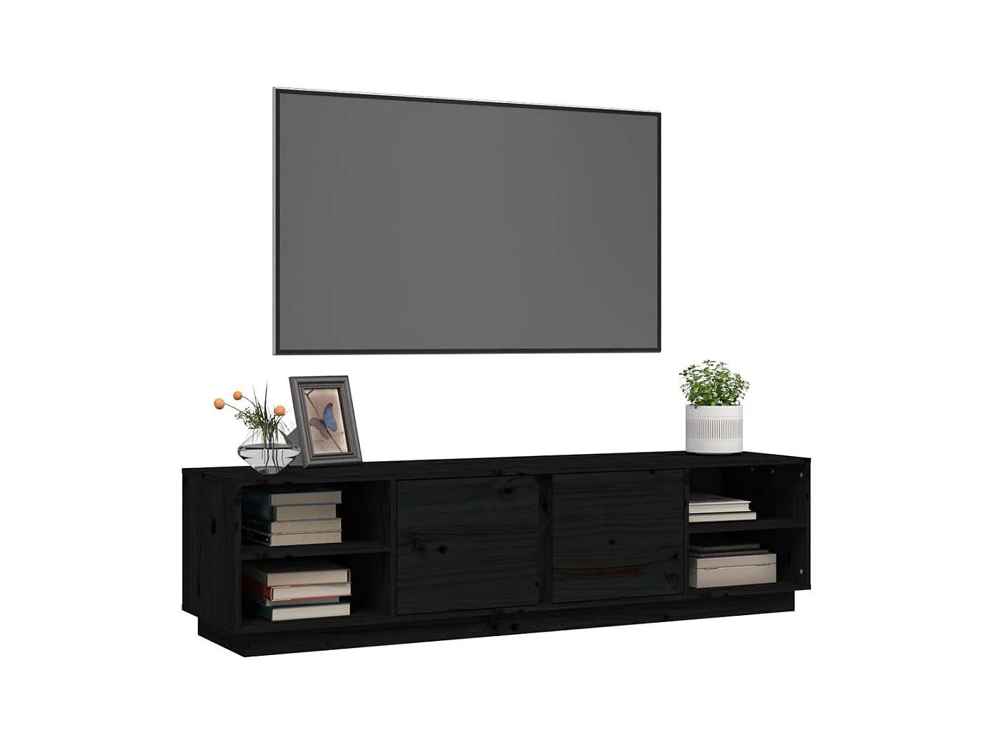 Mueble de TV | Mueble de salón madera maciza de pino negro 156x40x40 cm