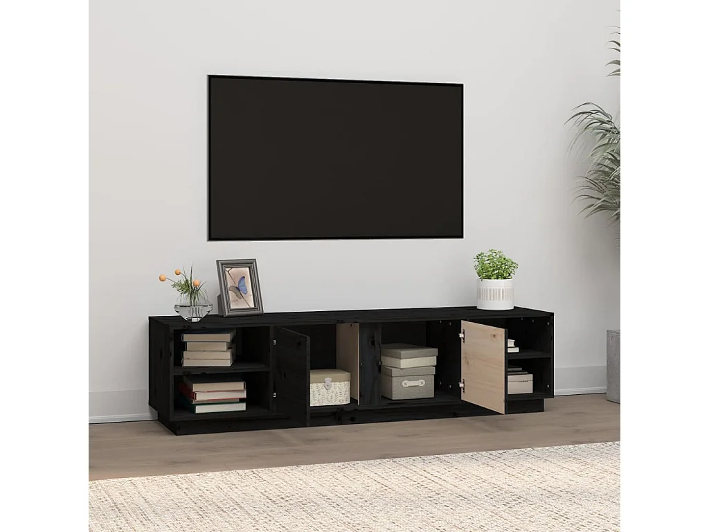 Meuble TV | Banc TV | Armoire TV Noir 156x40x40 cm Bois de pin massif