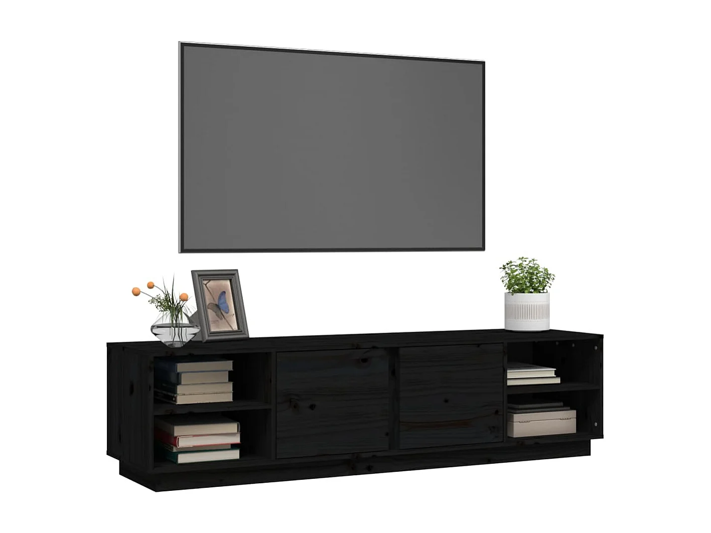 Meuble TV | Banc TV | Armoire TV Noir 156x40x40 cm Bois de pin massif