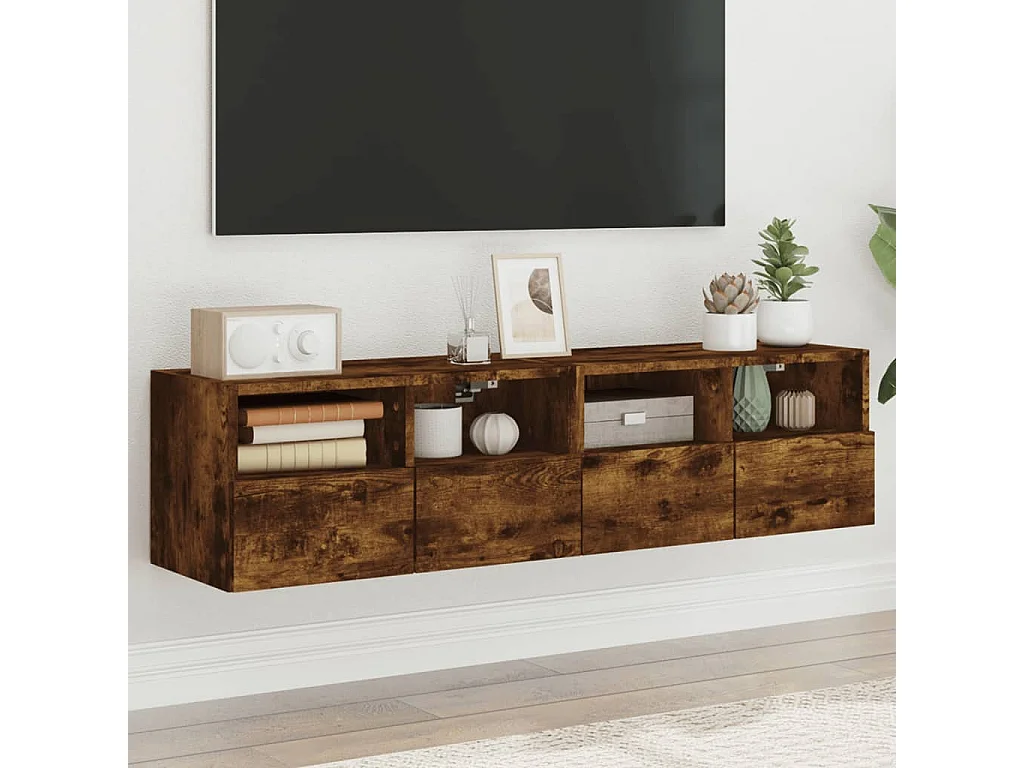 Meubles TV | Bancs TV | Armoires TV muraux 2 pcs chêne fumé 60x30x30cm bois d'ingénierie