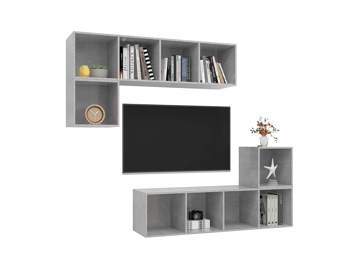 4-delige Tv-meubelset | Tv-Bank | TV-kast spaanplaat betongrijs