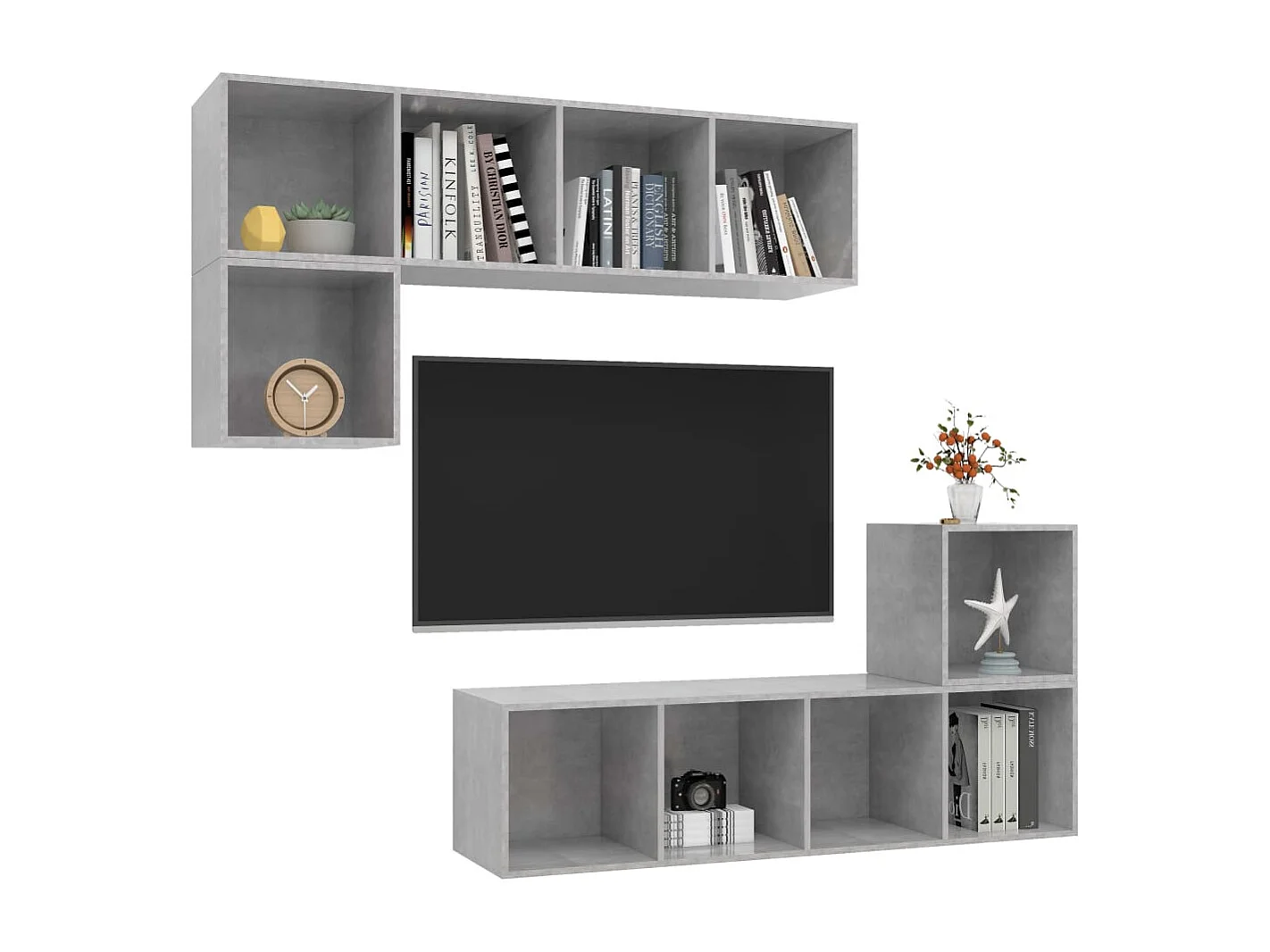 Ensemble de meuble TV | Banc TV | Armoire TV 4 pcs Gris béton Bois d'ingénierie