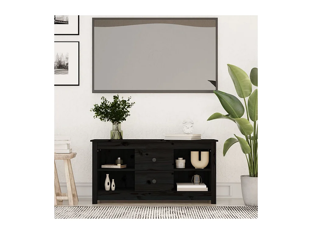 Mueble de TV | Mueble de salón de madera maciza de pino negro 103x36,5x52 cm
