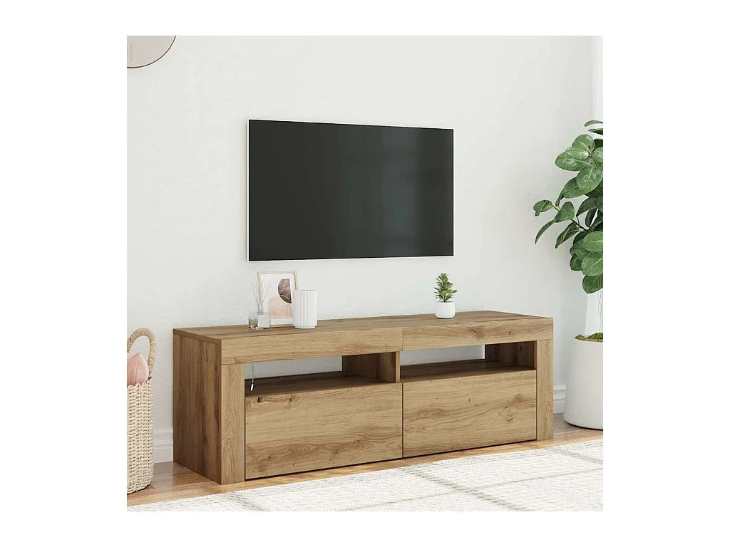 Mueble de TV | Mueble de salón luces LED madera roble artisan 120x35x40 cm