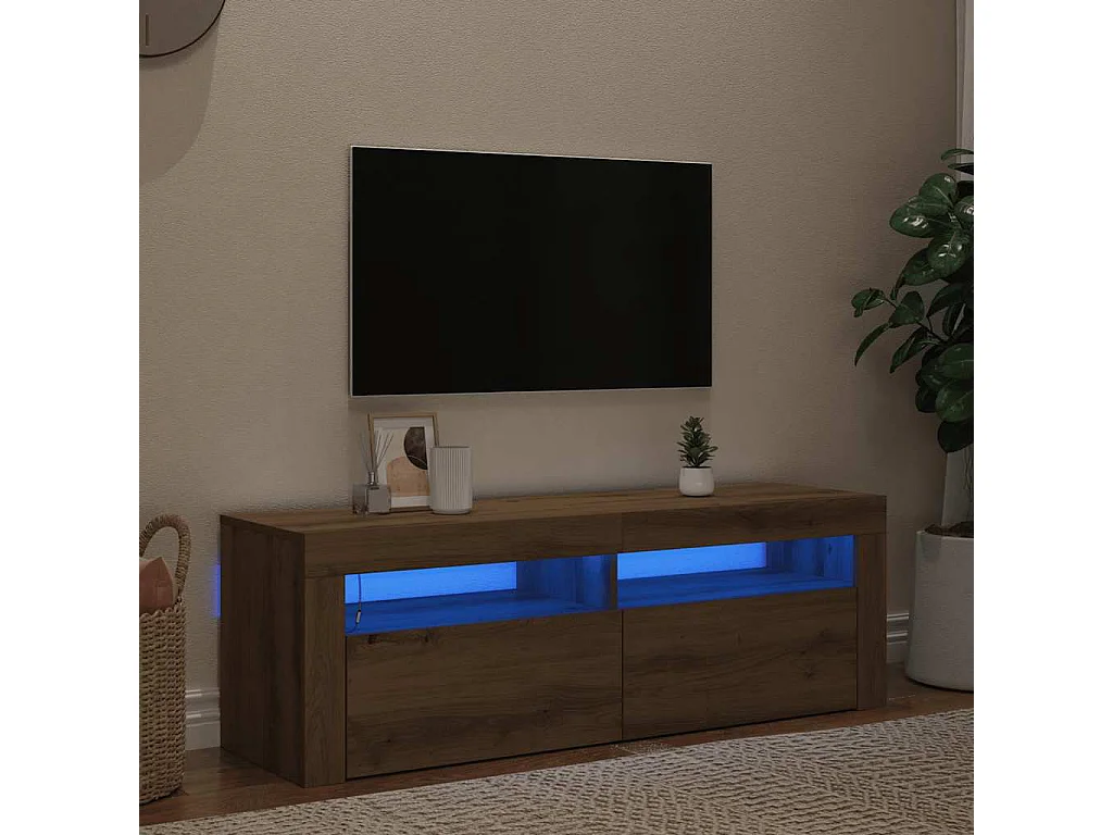 Meuble TV | Banc TV | Armoire TV avec lumières LED chêne artisanal bois d'ingénierie
