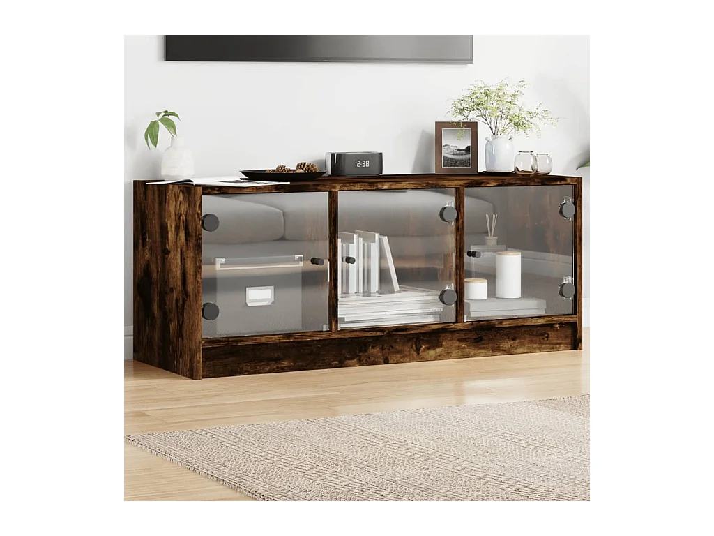 Mueble de TV | Mueble de salón con puertas de vidrio roble ahumado 102x37x42 cm