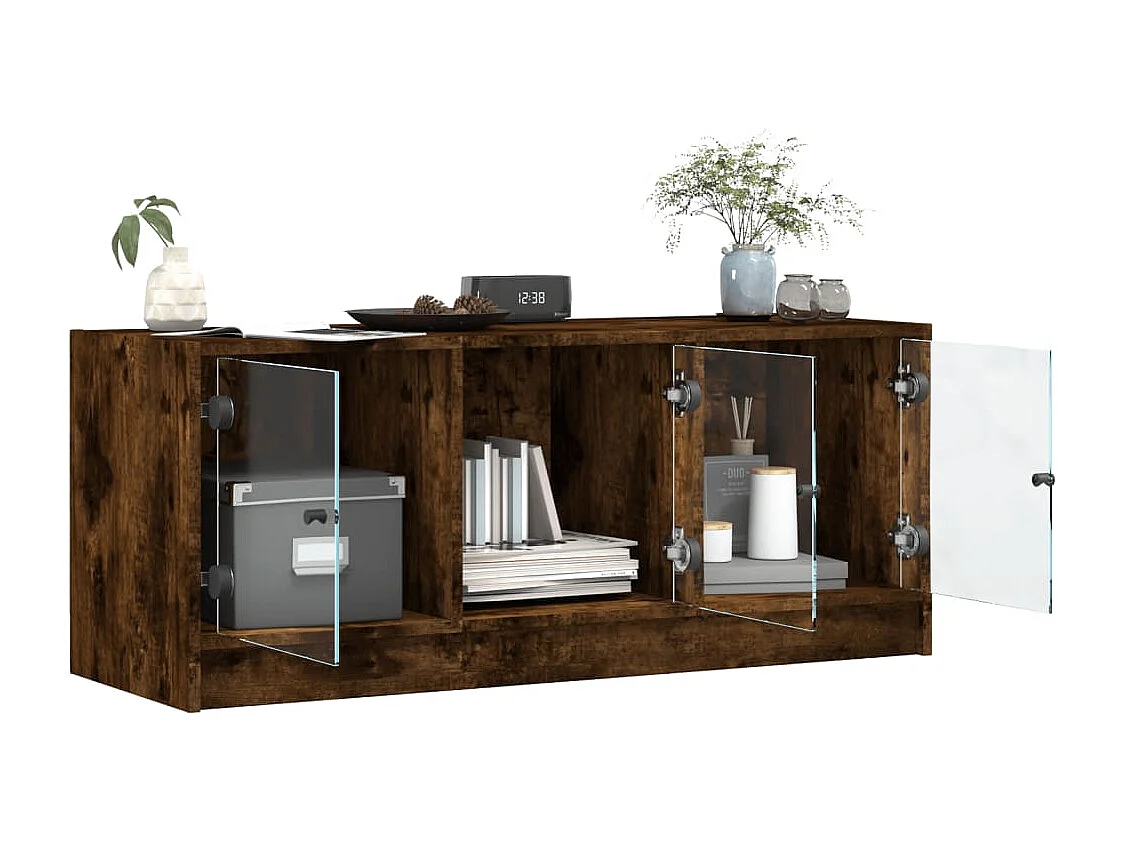 Mueble de TV | Mueble de salón con puertas de vidrio roble ahumado 102x37x42 cm
