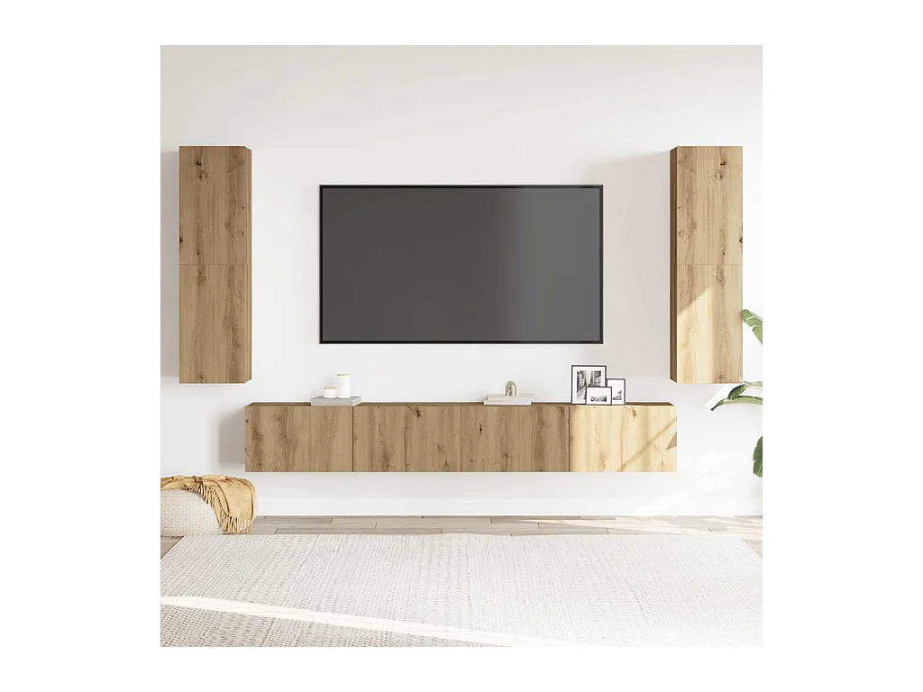 Meubles TV | Bancs TV | Armoires TV muraux 4 pcs chêne artisanal bois d'ingénierie