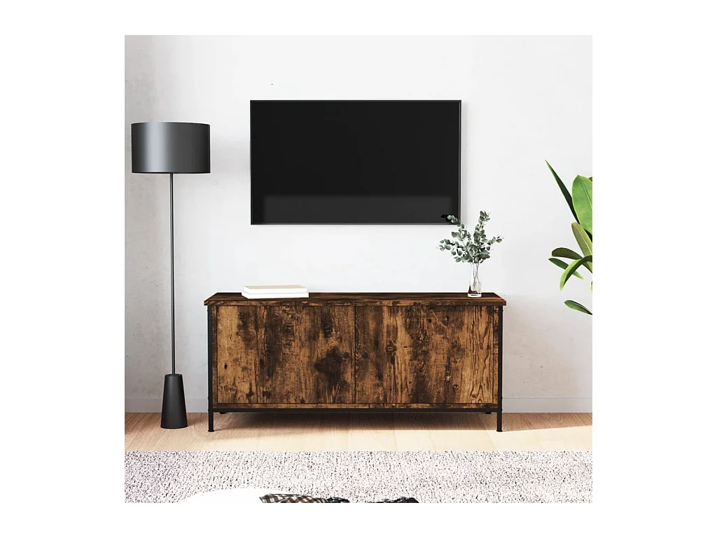 Mueble TV | Gabinete de TV | Mueble de salón con puertas contrachapada roble ahumado 102x35x45 cm