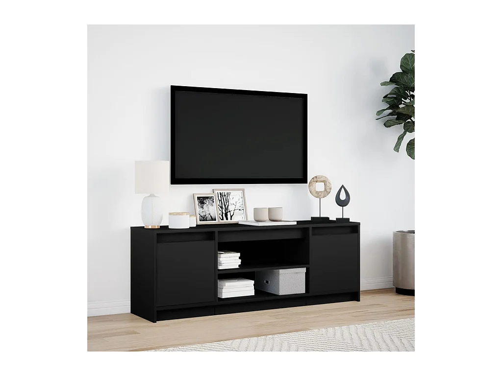 Mueble de TV | Mueble de salón con LED madera de ingeniería negro 139,5x34x50 cm