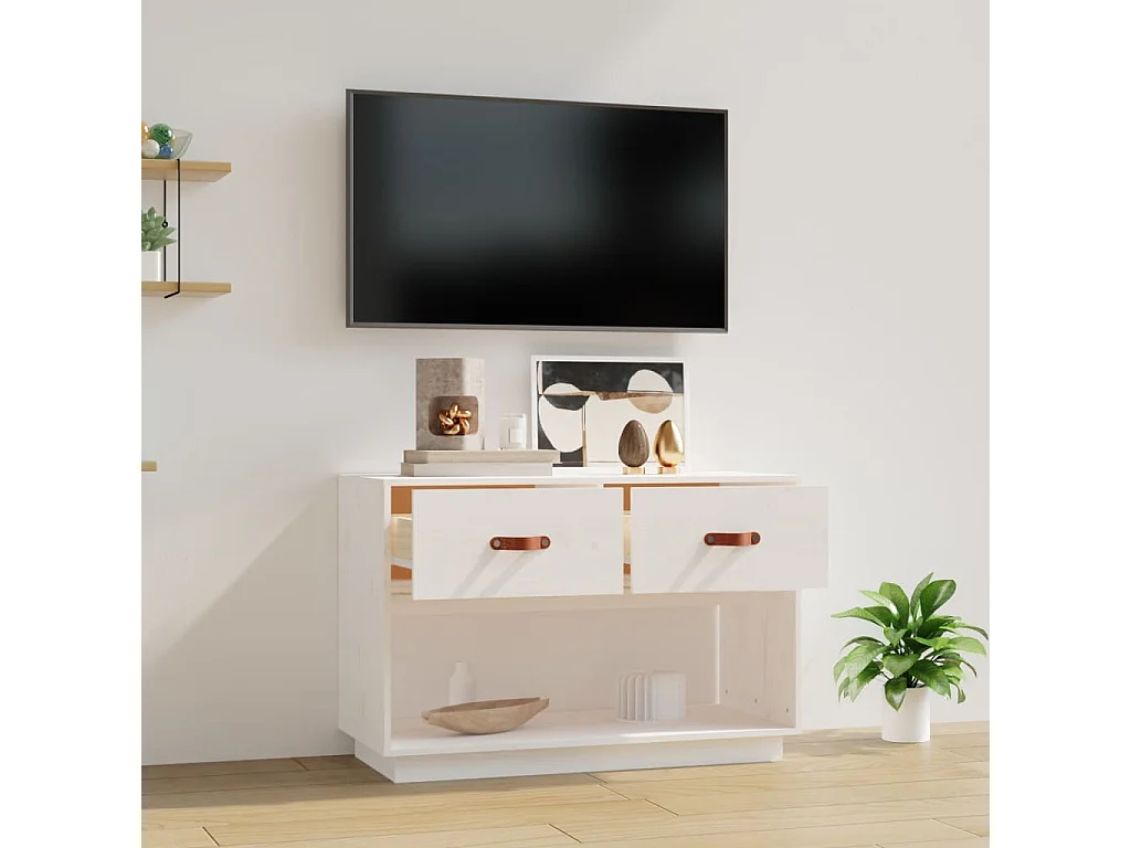 Meuble TV | Banc TV | Armoire TV Blanc 90x40x60 cm Bois de pin massif