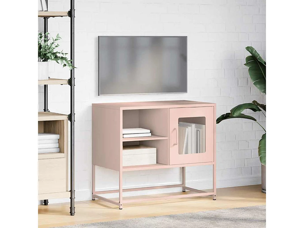 Mueble para TV  | Gabinete de TV |  Mueble de salón de acero rosa 68x39x60,5 cm