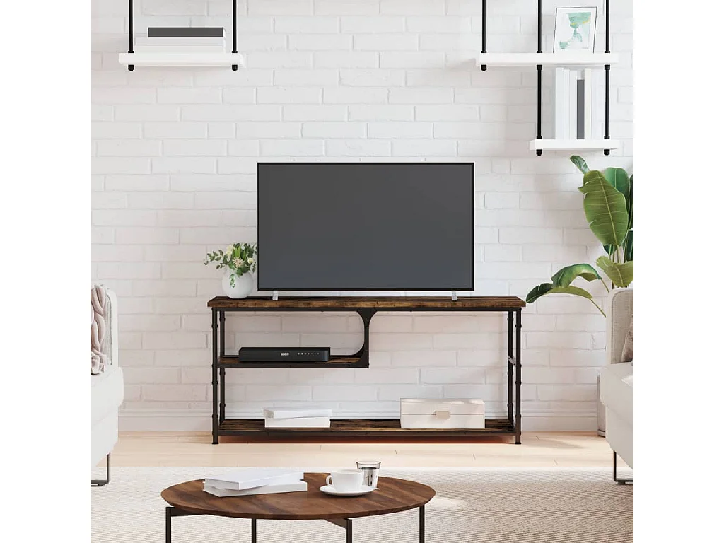 Mueble de TV | Mueble de salón contrachapada y acero roble ahumado 103x38x46,5 cm