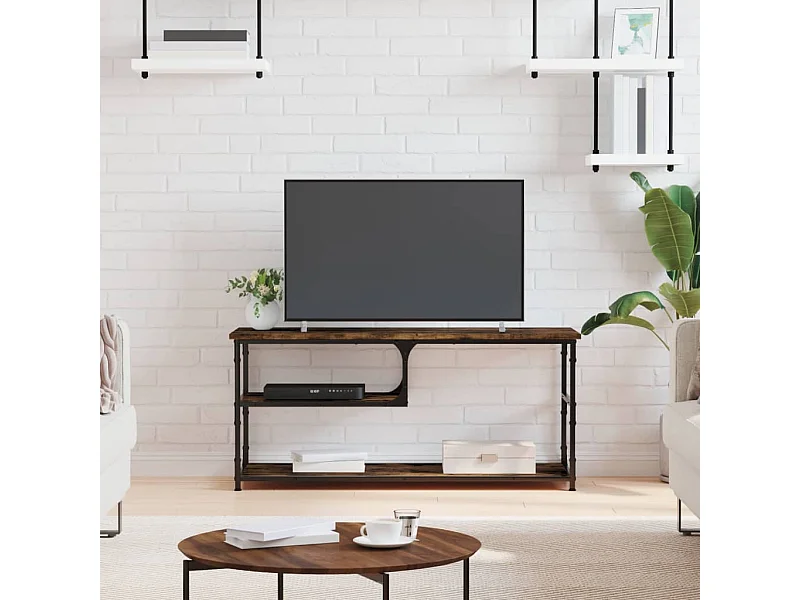 Meuble TV | Banc TV | Armoire TV chêne fumé 103x38x46,5 cm bois d'ingénierie et acier