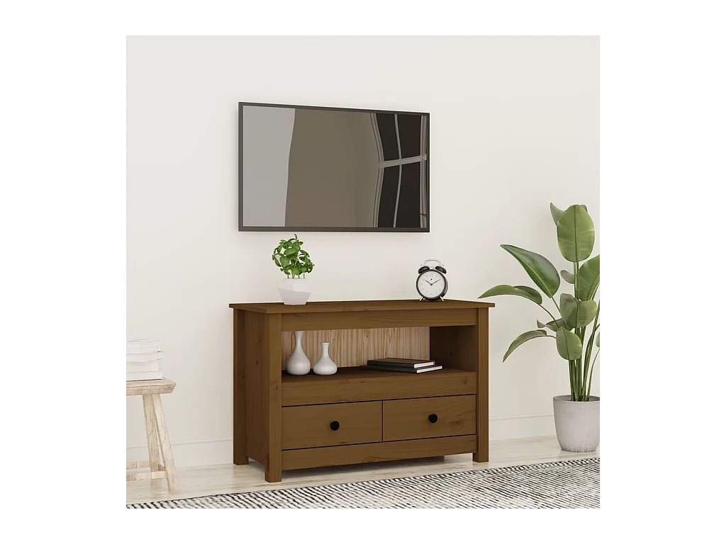 Mueble de TV | Mueble de salón madera maciza de pino marrón miel 79x35x52 cm