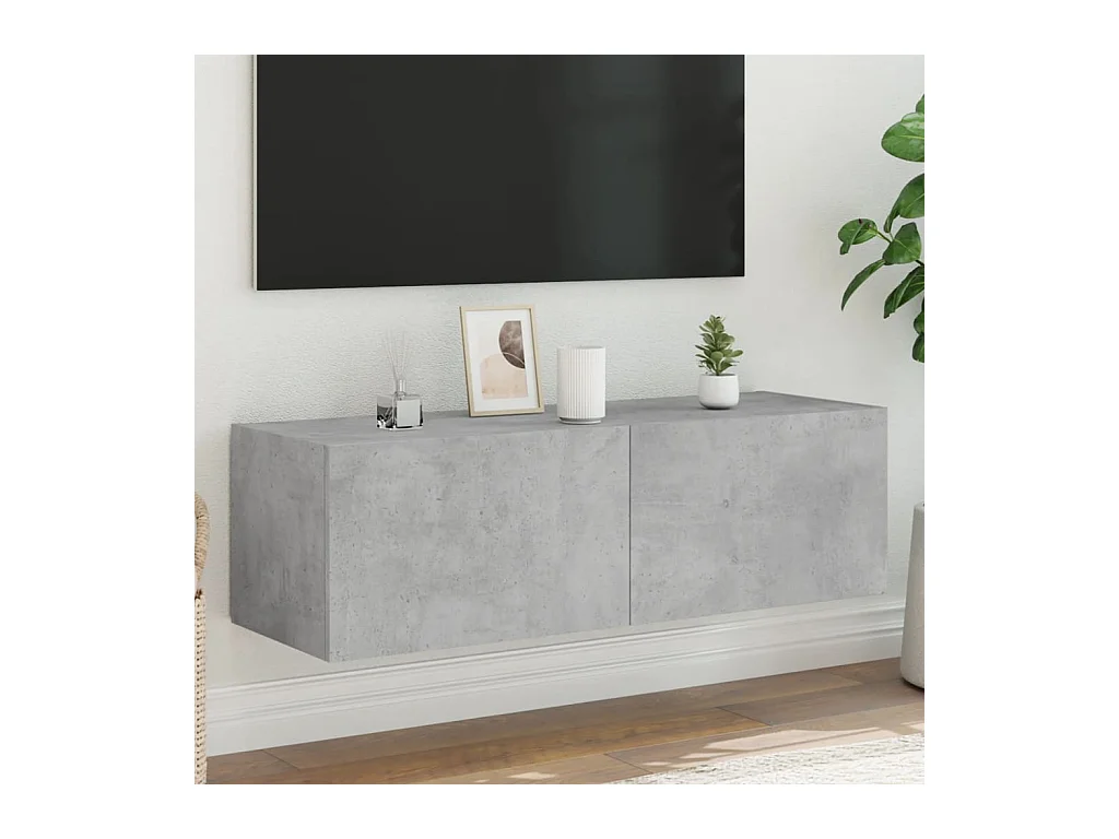 Meuble TV | Banc TV | Armoire TV mural avec lumières LED gris béton 100x35x31 cm