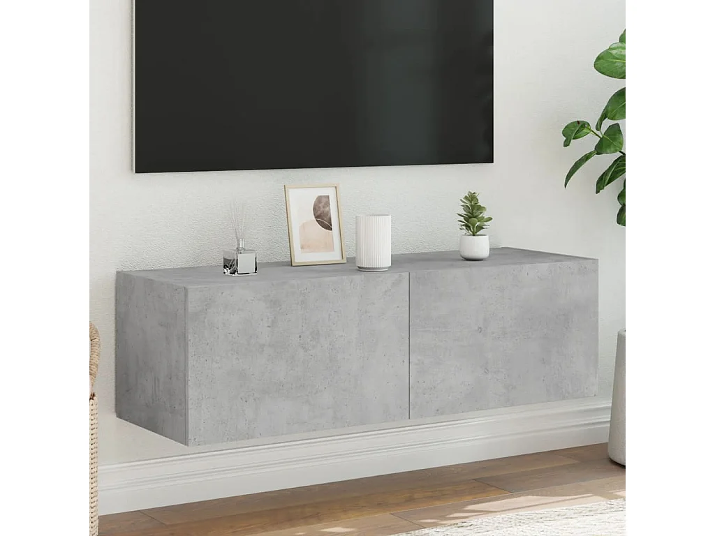 Meuble TV | Banc TV | Armoire TV mural avec lumières LED gris béton 100x35x31 cm