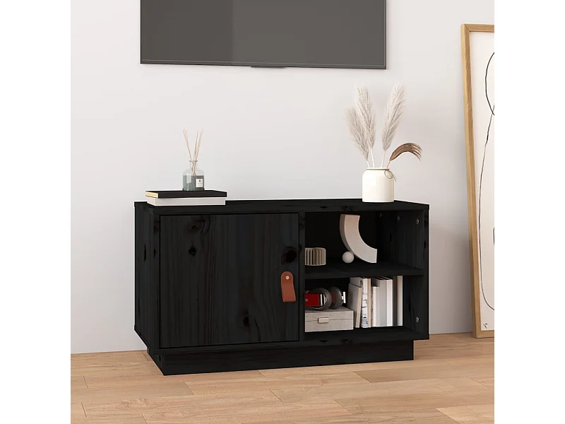 Mueble de TV | Mueble de salón de madera maciza de pino negro 70x34x40 cm