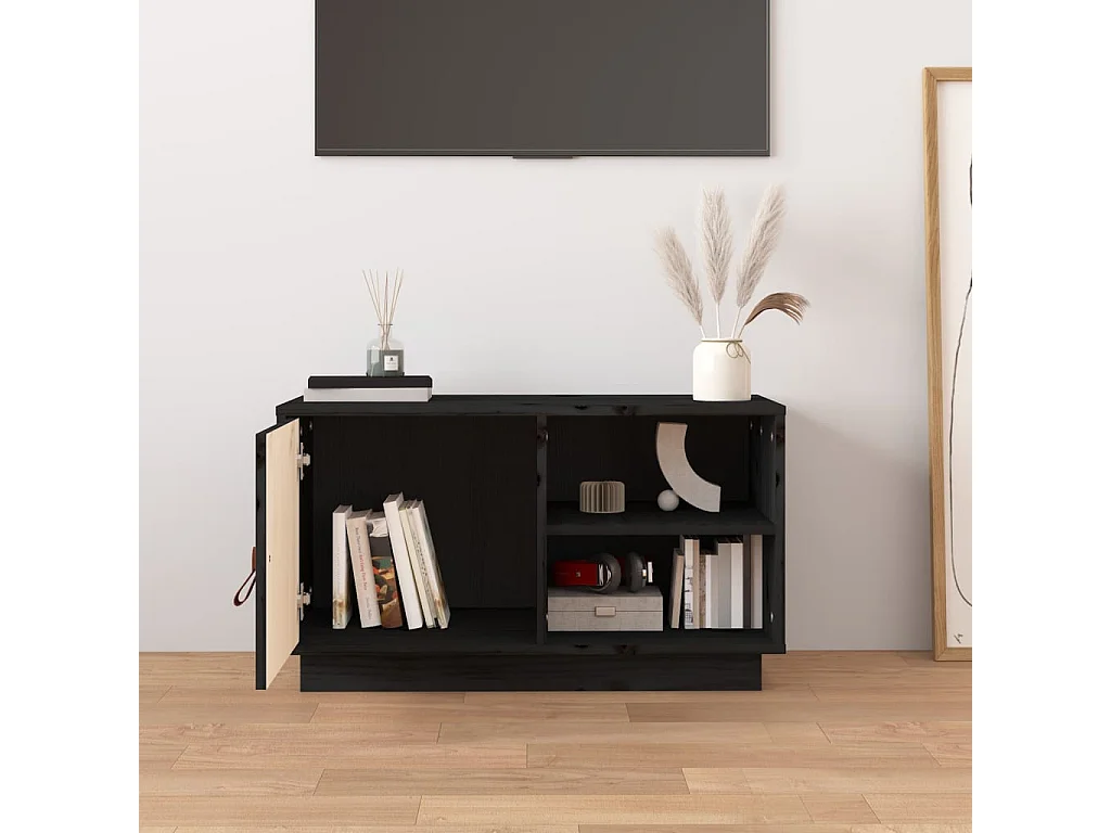 Mueble de TV | Mueble de salón de madera maciza de pino negro 70x34x40 cm