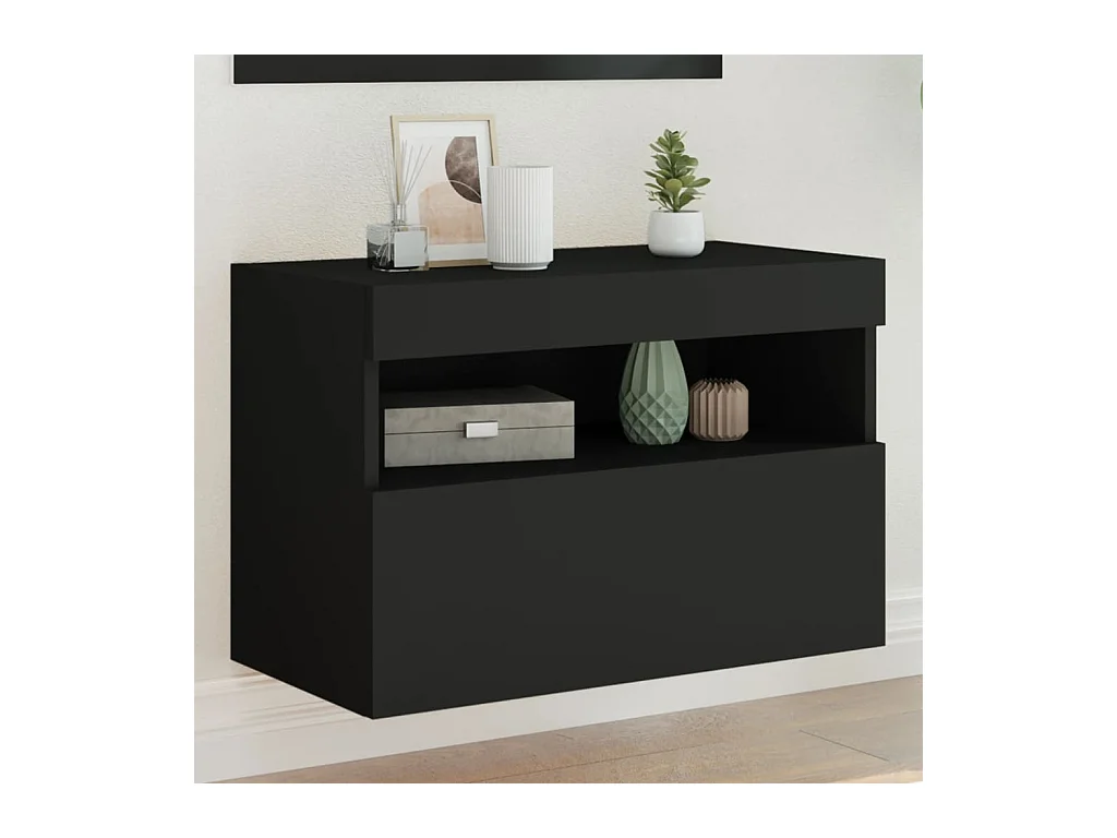 Mueble de TV | Mueble de salón de pared con luces LED negro 60x30x40 cm
