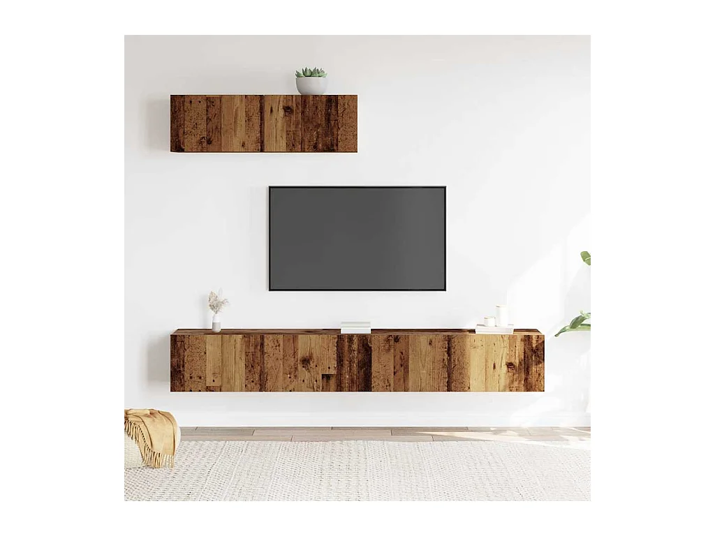 Set Mobile TV | Armadietto TV 3 pz Montato a Parete Legno Antico in Truciolato