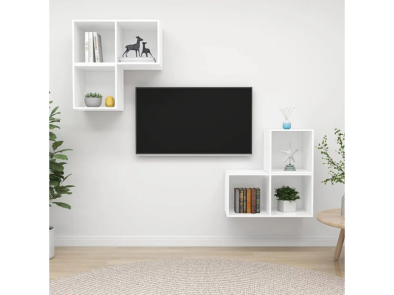 4-delige Tv-meubelset | Tv-Bank | TV-kast spaanplaat wit