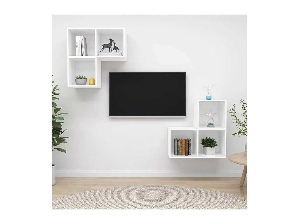 4-delige Tv-meubelset | Tv-Bank | TV-kast spaanplaat wit