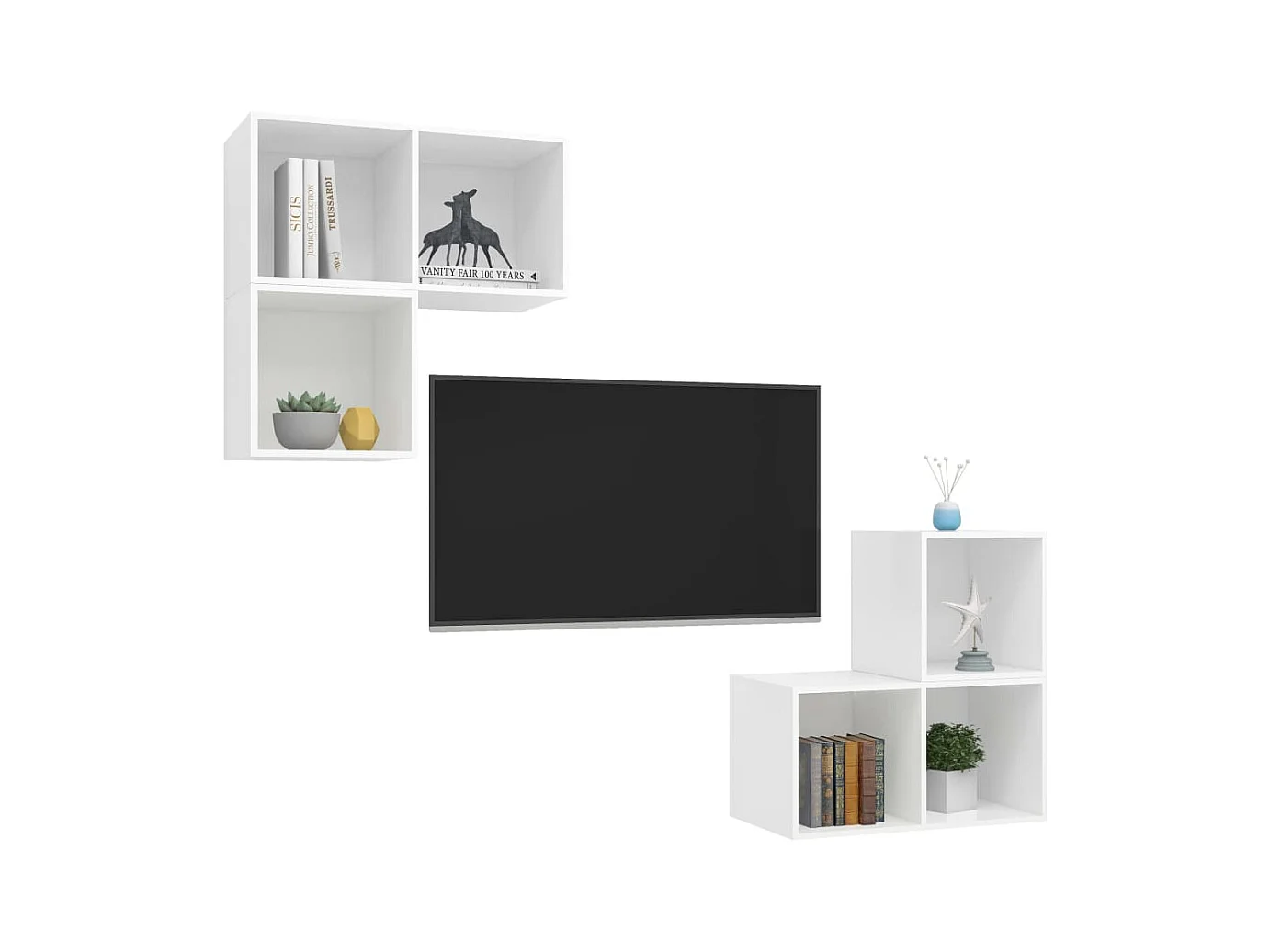 4-delige Tv-meubelset | Tv-Bank | TV-kast spaanplaat wit