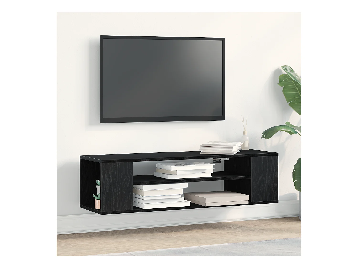 Meuble TV | Banc TV | Armoire TV mural Noir chêne 100x30x26,5 cm en bois