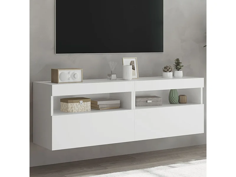 Muebles de TV | Gabinetes de TV |  Muebles de salón de pared con luces LED 2 uds blanco 60x30x40 cm