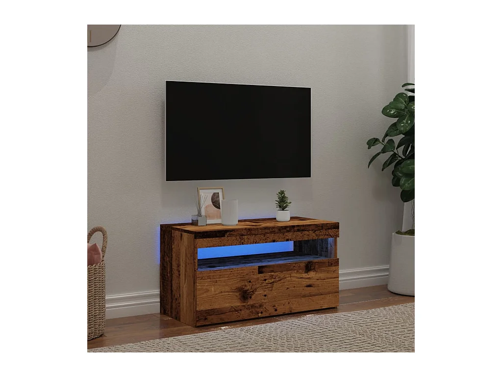Mueble TV | Gabinete de TV | Mueble de salón luces LED madera ingeniería envejecida 75x35x40 cm