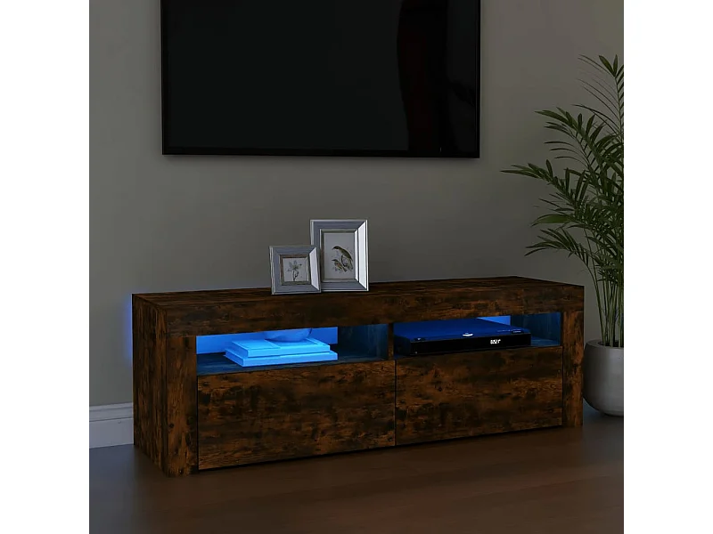 Meuble TV | Banc TV | Armoire TV avec lumières LED Chêne fumé 120x35x40 cm