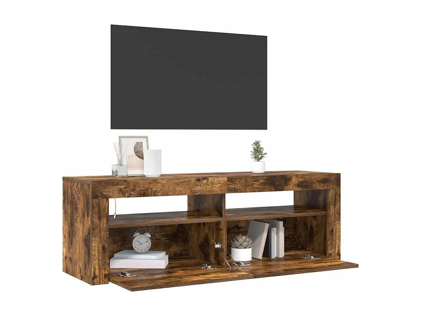 Mueble de TV | Mueble de salón con luces LED color roble ahumado 120x35x40 cm