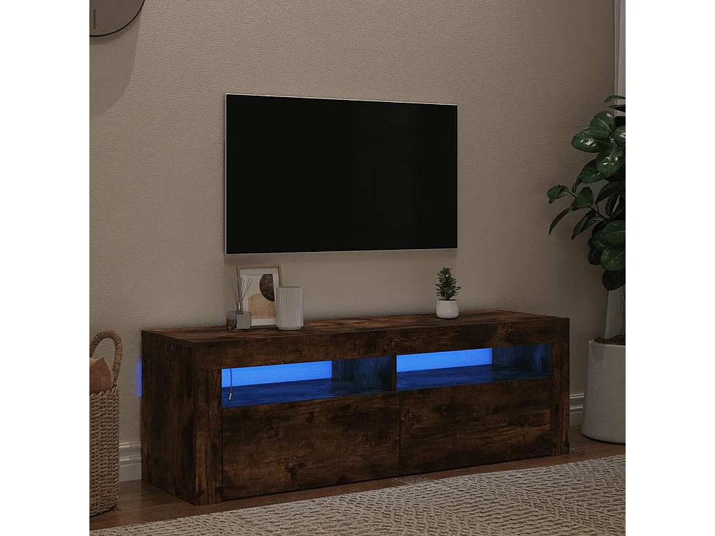 Mueble de TV | Mueble de salón con luces LED color roble ahumado 120x35x40 cm
