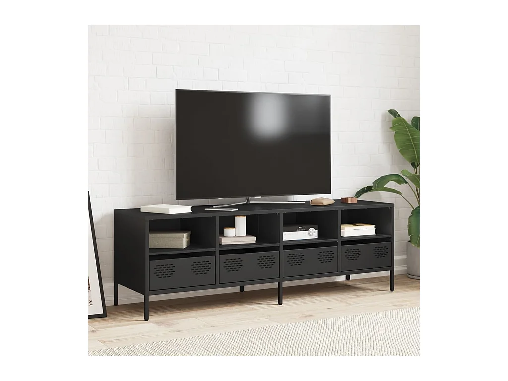 Mueble para TV  | Gabinete de TV |  Mueble de salón acero laminado en frío negro 135x39x43,5 cm