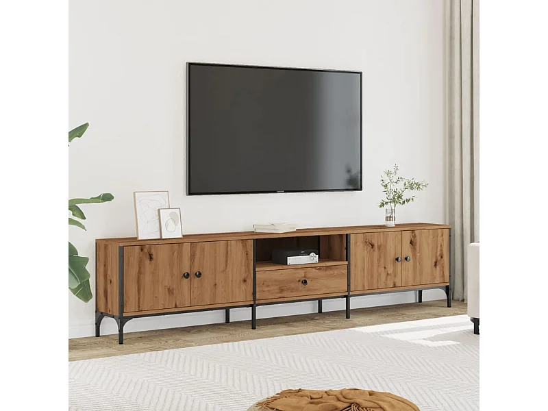 Mueble TV | Gabinete de TV | Mueble de salón cajón madera ingeniería roble artesanal 200x25x44 cm