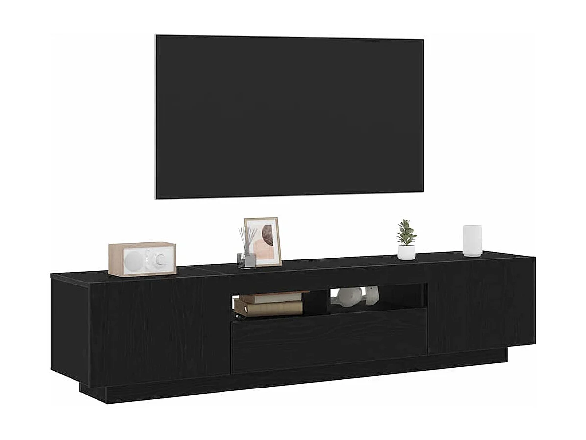 TV-kast | Tv-meubel | Tv-Bank met LED-verlichting - Zwart Eiken - 180x35x40 cm - Bewerkt hout