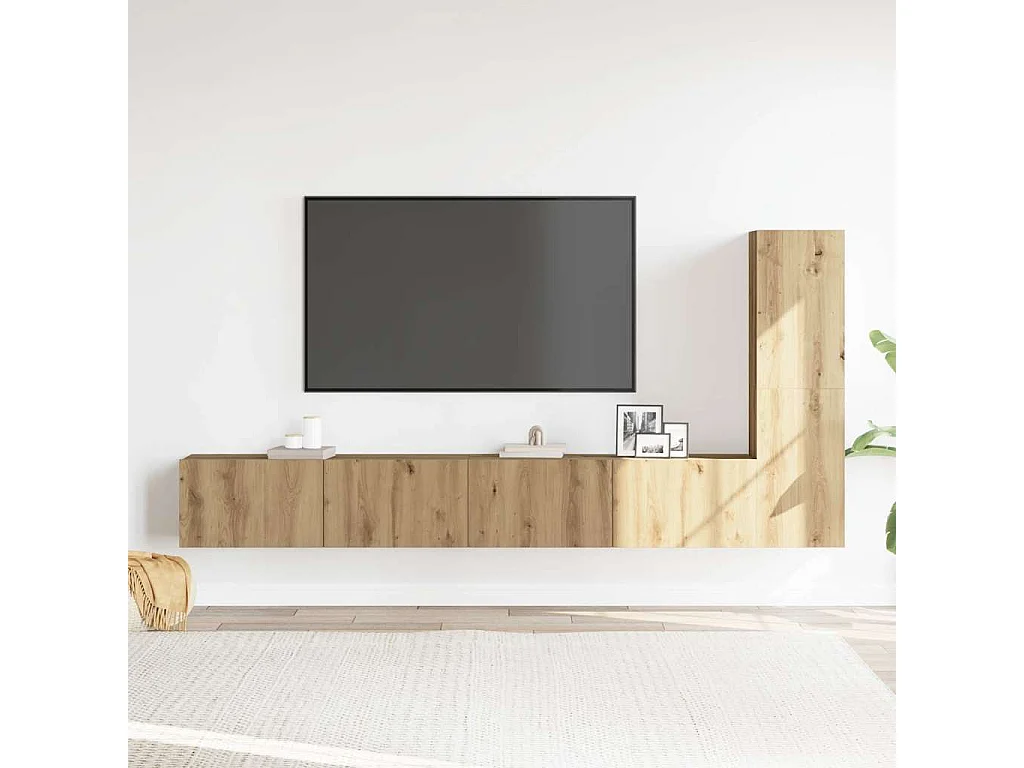 Set Mobile TV | Armadietto TV 3 pz Montato a Parete Rovere in Truciolato