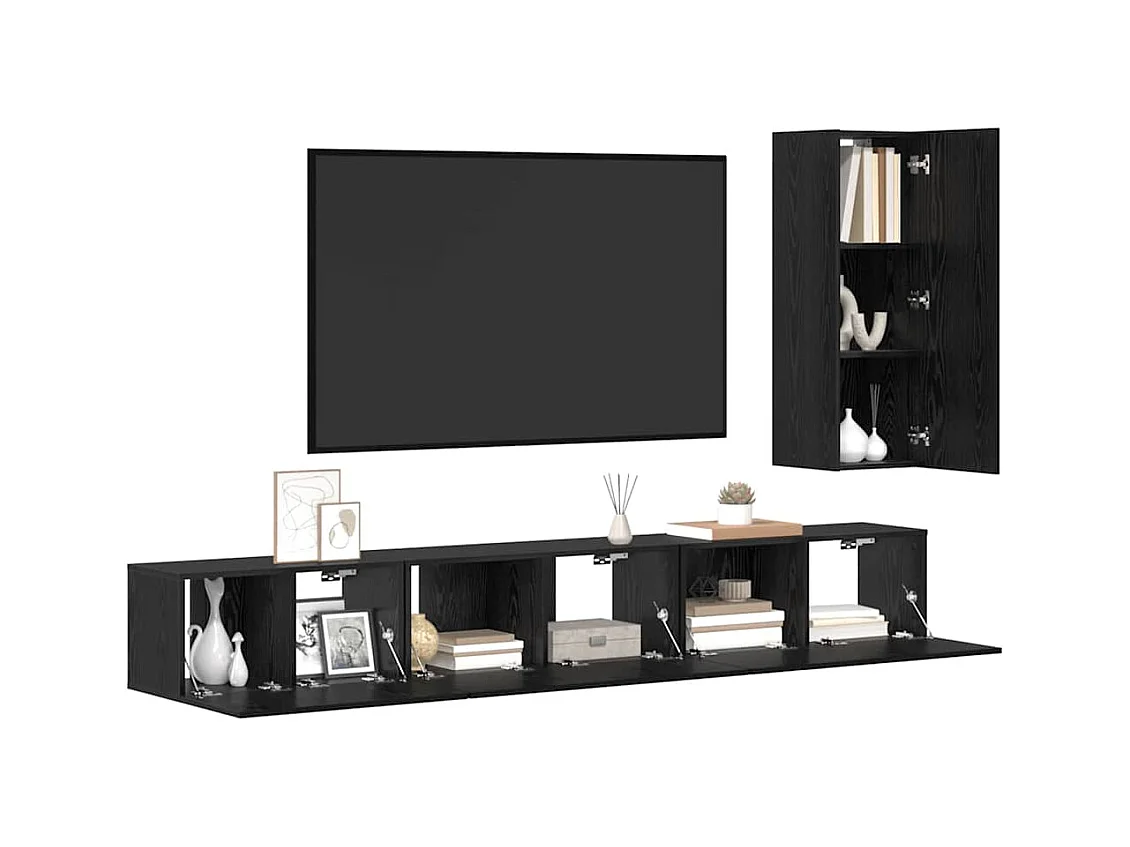 Conjunto de Mueble de TV | Mueble de salón 4 pcs Roble negro 30.5 x 30 x 90 cm