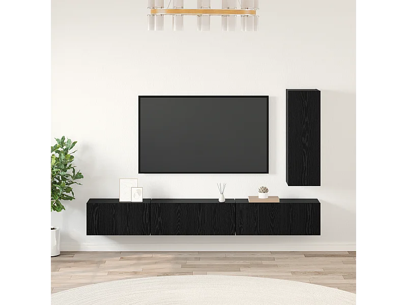Tv-meubelset | Tv-Bank | TV-kast 4 pcs Zwart eiken 30.5 x 30 x 90 cm Bewerkt hout