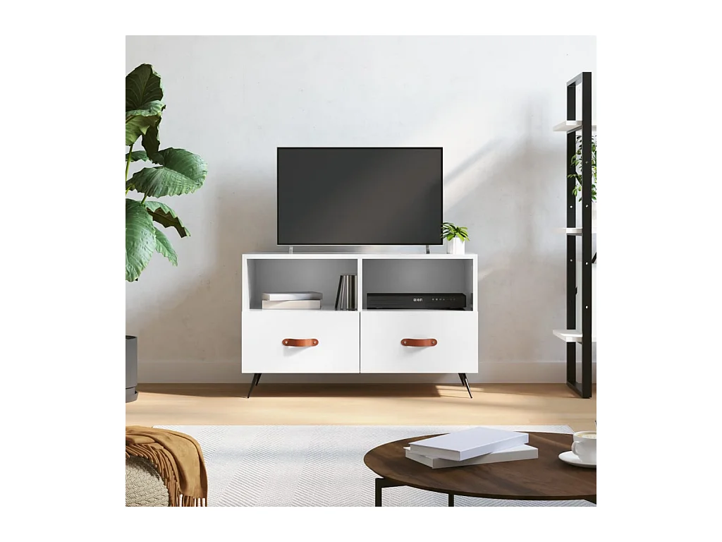 Mueble de TV | Mueble de salón madera contrachapada blanco brillo 80x36x50 cm