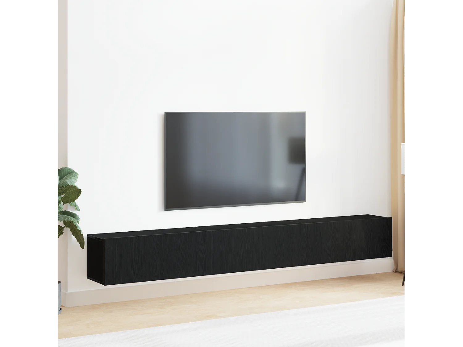 Set meuble TV | Banc TV | Armoire TV 3 pièces - Bois reconstitué noir