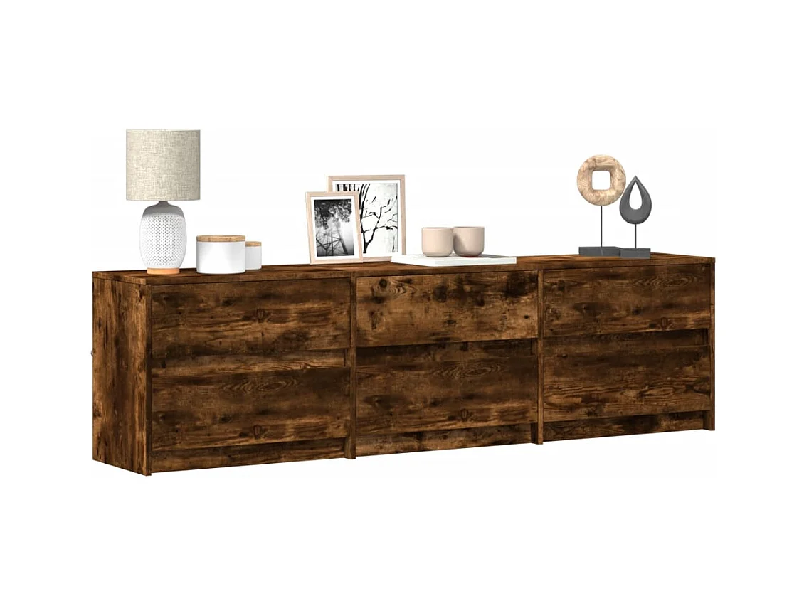 Tv-meubel | Tv-Bank | TV-kastmet LED 180x34x50 cm bewerkt hout gerookt eikenkleur