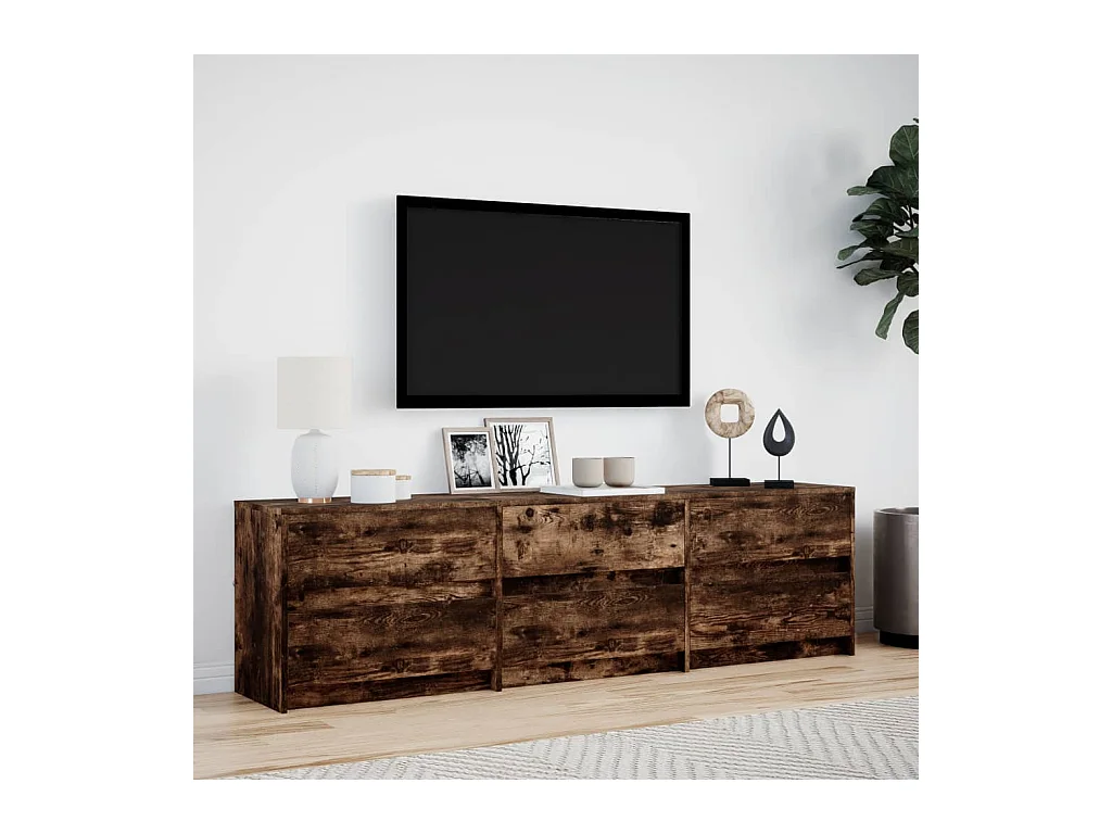 Tv-meubel | Tv-Bank | TV-kastmet LED 180x34x50 cm bewerkt hout gerookt eikenkleur
