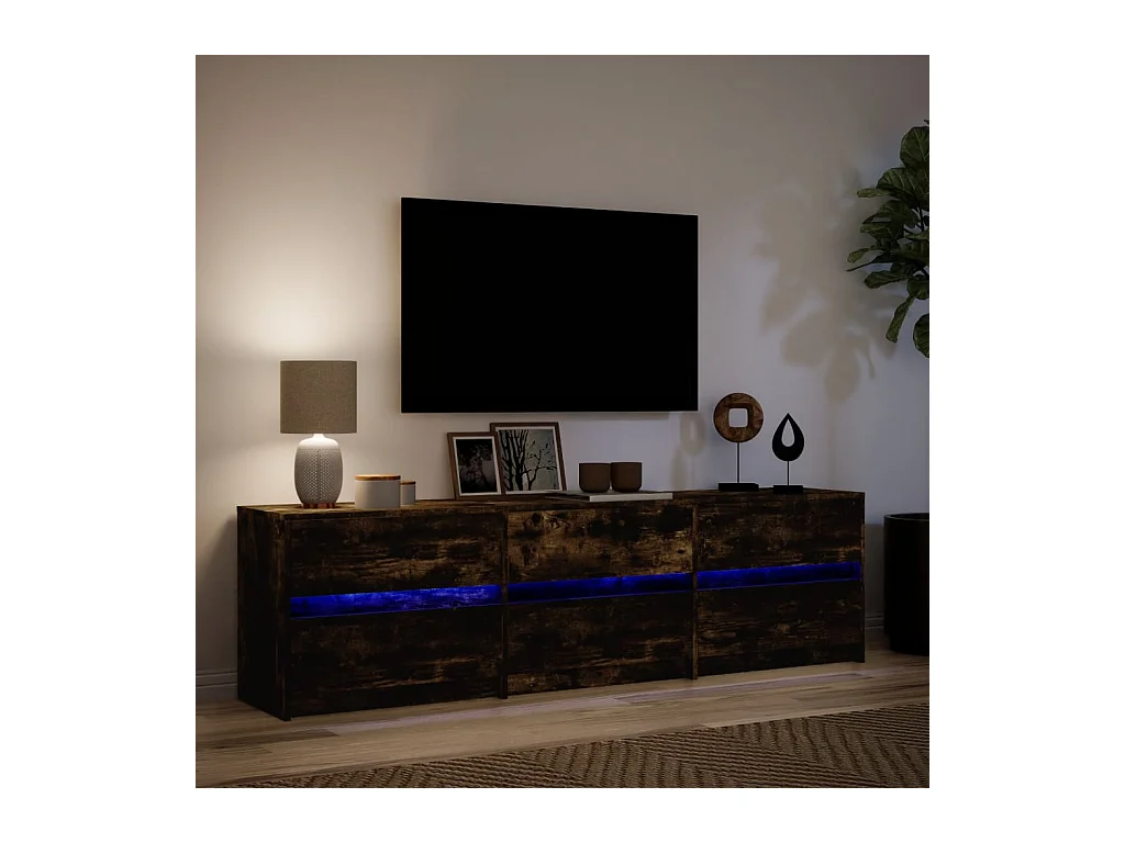 Tv-meubel | Tv-Bank | TV-kastmet LED 180x34x50 cm bewerkt hout gerookt eikenkleur