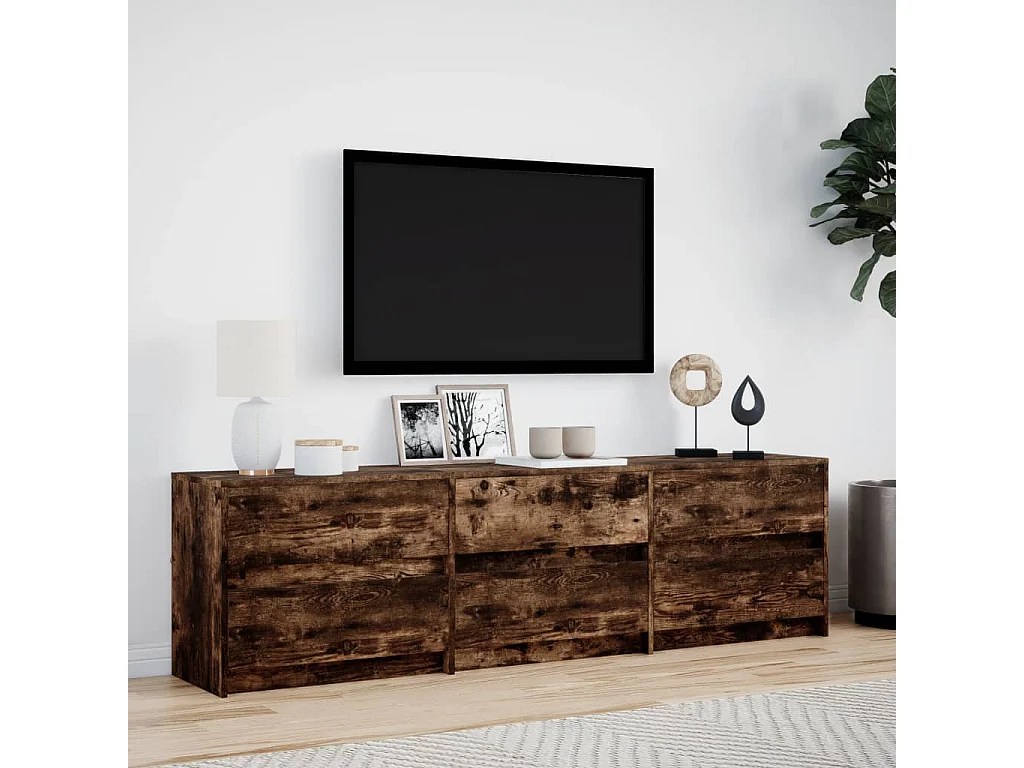 Meuble TV | Banc TV | Armoire TV avec LED chêne fumé 180x34x50 cm bois d'ingénierie
