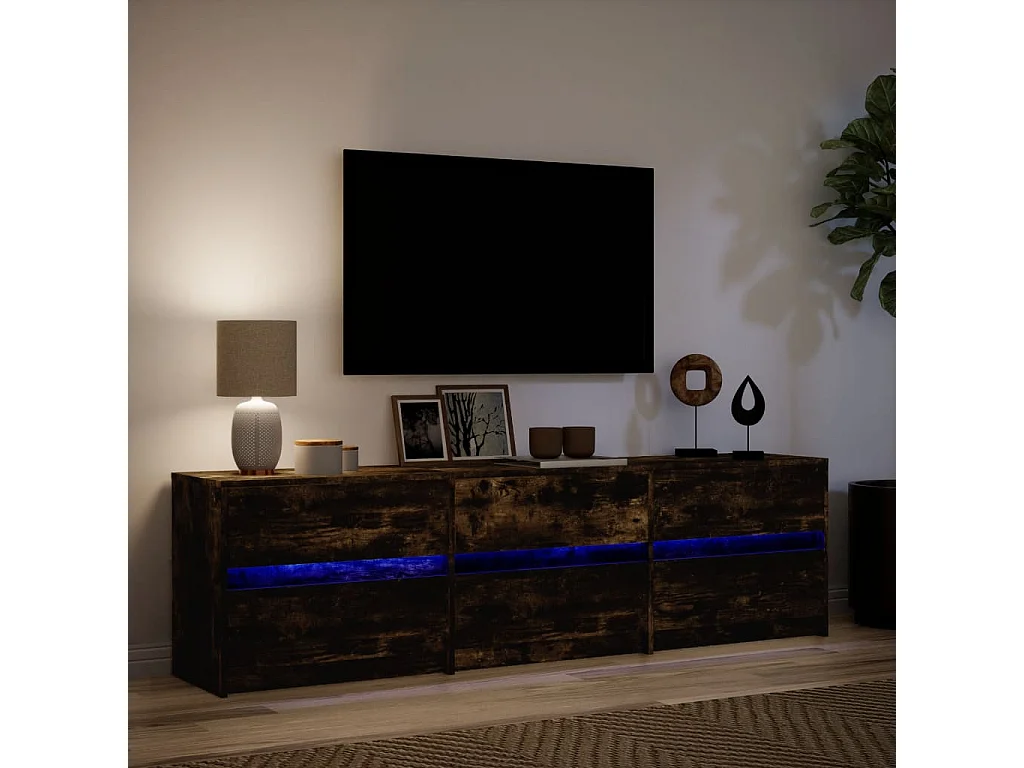Meuble TV | Banc TV | Armoire TV avec LED chêne fumé 180x34x50 cm bois d'ingénierie