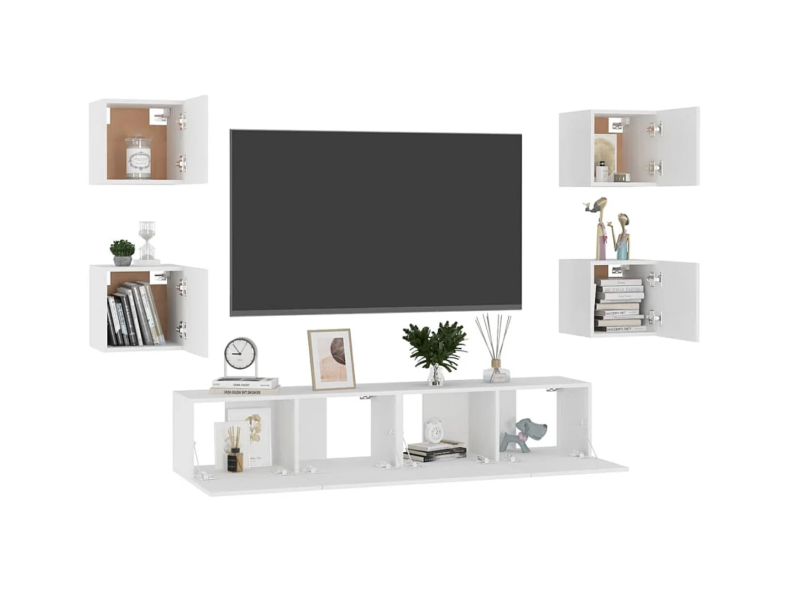 Set de muebles de salón TV | Gabinetes de TV |  Muebles de TV 6 piezas madera de ingeniería blanco