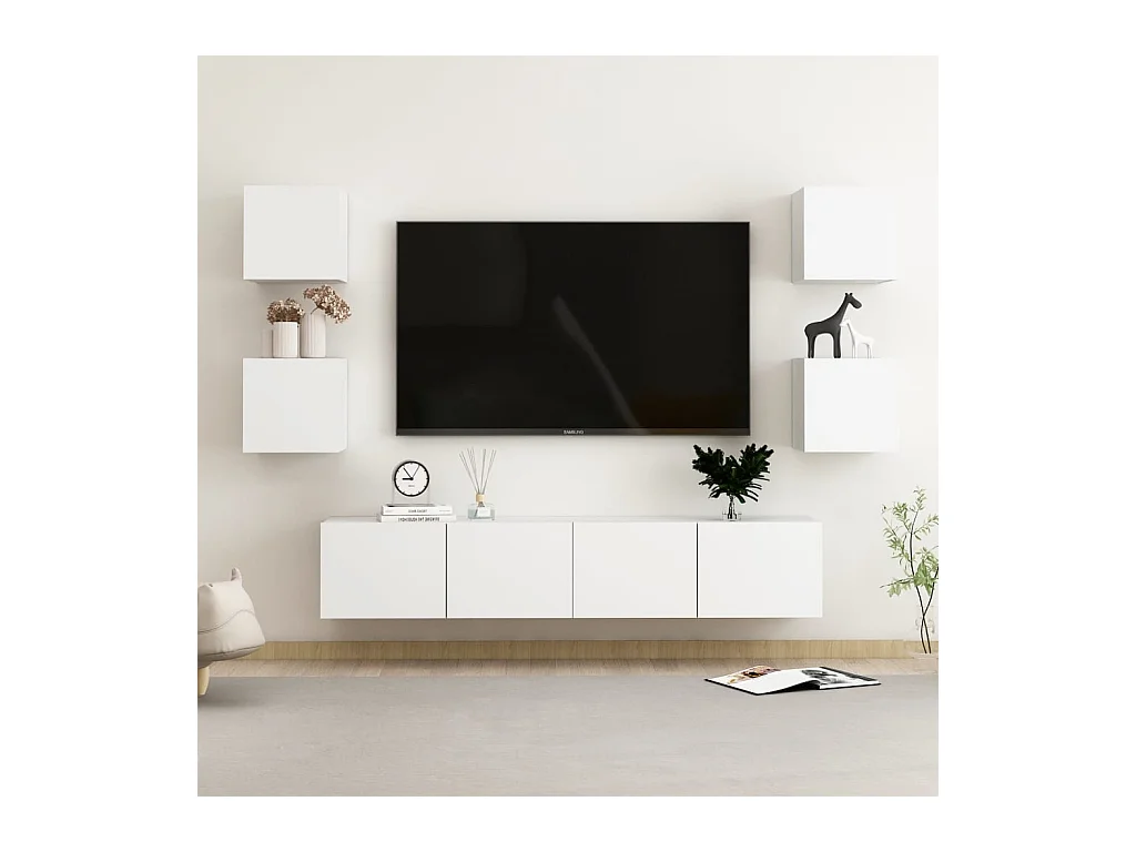 Ensemble de meubles TV | Bancs TV | Armoires TV 6 pcs Blanc Bois d'ingénierie
