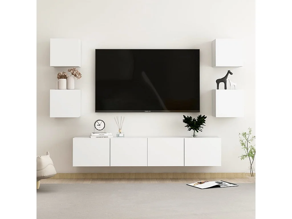 Ensemble de meubles TV | Bancs TV | Armoires TV 6 pcs Blanc Bois d'ingénierie